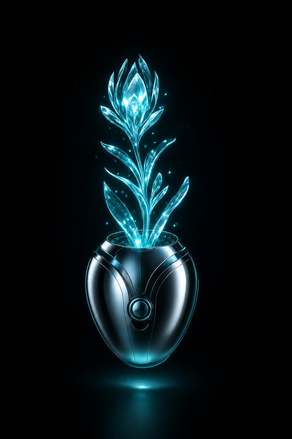 Glowing plant growing from a neural-chip module