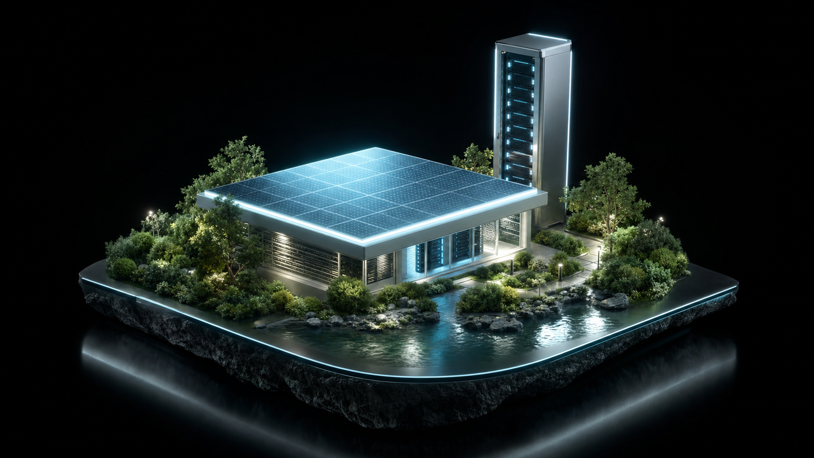 Miniature solar-roof datacenter with a garden